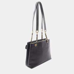 Pre Owned Chanel Coco Mark Tote Shoulder Bag Leather Calfskin Leather Black