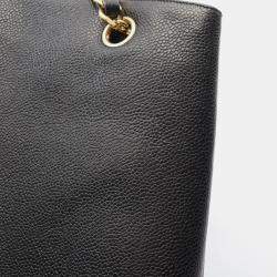 Pre Owned Chanel Coco Mark Tote Shoulder Bag Leather Calfskin Leather Black