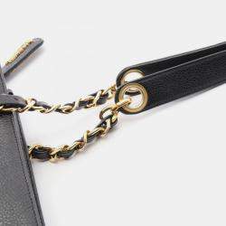 Pre Owned Chanel Coco Mark Tote Shoulder Bag Leather Calfskin Leather Black