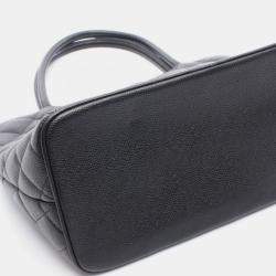 Pre Owned Chanel Medallion Tote Hand Bag Grained Calf Leather Black