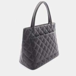 Pre Owned Chanel Medallion Tote Hand Bag Calfskin Leather Black