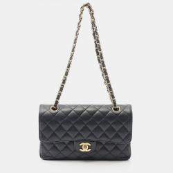 Pre Owned Chanel Matelasse W Flap Chain Shoulder Bag Calf Leather Black