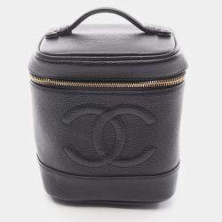 Pre Owned Chanel Coco Mark Vanity Vertical Handbag Calfskin Leather Black
