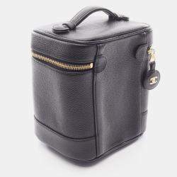 Pre Owned Chanel Coco Mark Vanity Vertical Handbag Calfskin Leather Black