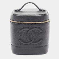 Pre Owned Chanel Coco Mark Vanity Handbag Calfskin Leather Black
