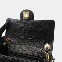 Pre Owned Chanel Mini Matelasse Chain Shoulder Bag Calfskin Leather Black