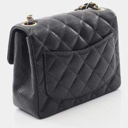 Pre Owned Chanel Mini Matelasse Chain Shoulder Bag Calfskin Leather Black