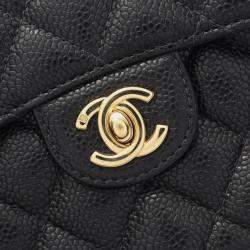 Pre Owned Chanel Mini Matelasse Chain Shoulder Bag Calfskin Leather Black