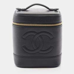 Pre Owned Chanel Coco Mark Vanity Handbag Leather Calfskin Black