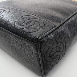 Pre Owned Chanel Triple Coco Tote Chain Shoulder Bag Leather Black