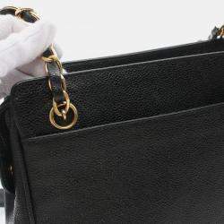 Pre Owned Chanel Triple Coco Tote Chain Shoulder Bag Leather Black