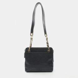 Pre Owned Chanel Triple Coco Tote Chain Shoulder Bag Leather Black