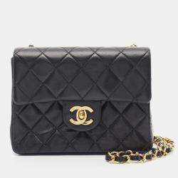 Pre Owned Chanel Matelasse Chain Crossbody Shoulder Bag Lambskin Black