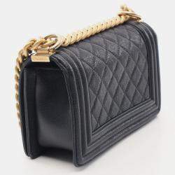 Pre Owned Chanel Boy Chanel Small Chain Shoulder Bag Leather Navy