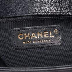 Pre Owned Chanel Boy Chanel Small Chain Shoulder Bag Leather Navy