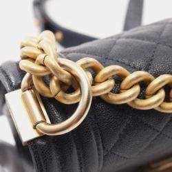 Pre Owned Chanel Boy Chanel Small Chain Shoulder Bag Leather Navy