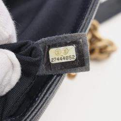 Pre Owned Chanel Boy Chanel Small Chain Shoulder Bag Leather Navy