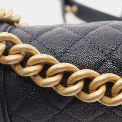 Pre Owned Chanel Boy Chanel Small Chain Shoulder Bag Leather Navy