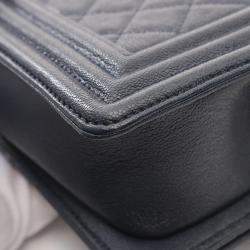 Pre Owned Chanel Boy Chanel Small Chain Shoulder Bag Leather Navy