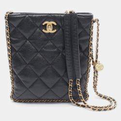 Pre Owned Chanel Small Shopping Matelasse Chain Shoulder Bag Calfskin Black