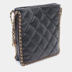 Pre Owned Chanel Small Shopping Matelasse Chain Shoulder Bag Calfskin Black