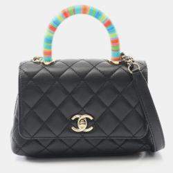 Pre Owned Chanel Coco Handle Xxs 2Way Shoulder Handbag Lamb Leather Black
