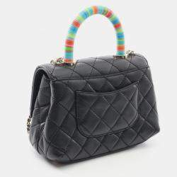 Pre Owned Chanel Coco Handle Xxs 2Way Shoulder Handbag Lamb Leather Black