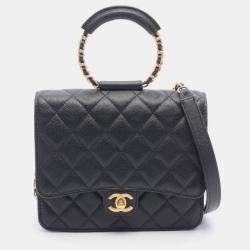 Pre Owned Chanel Matelasse Loop Handle Shoulder Crossbody Bag Calf Leather Black