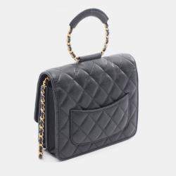 Pre Owned Chanel Matelasse Loop Handle Shoulder Crossbody Bag Calf Leather Black