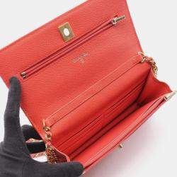 Pre Owned Chanel Matelasse Chain Crossbody Bag Grained Calf Red Orange