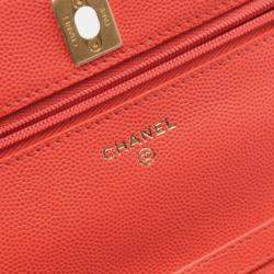 Pre Owned Chanel Matelasse Chain Crossbody Bag Grained Calf Red Orange