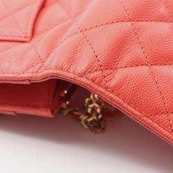 Pre Owned Chanel Matelasse Chain Crossbody Bag Grained Calf Red Orange