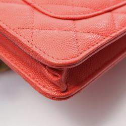 Pre Owned Chanel Matelasse Chain Crossbody Bag Grained Calf Red Orange