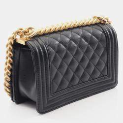 Pre Owned Chanel Boy Chanel Small Chain Shoulder Bag Grained Calf Black