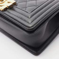 Pre Owned Chanel Boy Chanel Small Chain Shoulder Bag Grained Calf Black