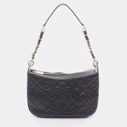 Pre Owned Chanel Matelasse Shoulder Bag Calf Leather Black