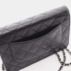 Pre Owned Chanel Matelasse Chain Shoulder Bag Grained Calfskin Black