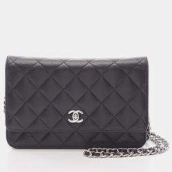 Pre Owned Chanel Matelasse Chain Shoulder Bag Grained Calfskin Black