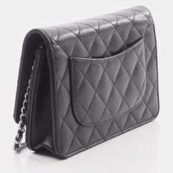 Pre Owned Chanel Matelasse Chain Shoulder Bag Grained Calfskin Black