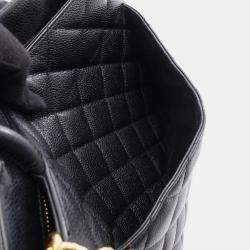 Pre Owned Chanel Medallion Tote Shoulder Bag Leather Calfskin Leather Black