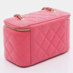 Pre Owned Chanel Matelasse Vanity Chain Shoulder Bag Calfskin Pink