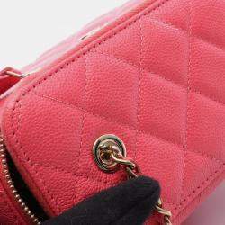 Pre Owned Chanel Matelasse Vanity Chain Shoulder Bag Calfskin Pink