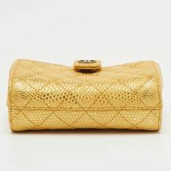 Pre Owned Chanel Metallic Gold Quilted Lizard iPhone Pouch with Chain