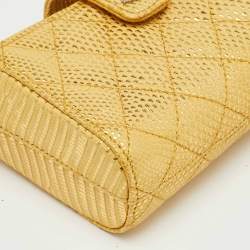 Pre Owned Chanel Metallic Gold Quilted Lizard iPhone Pouch with Chain