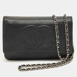 Pre Owned Chanel Black Caviar Leather CC Wallet On Chain
