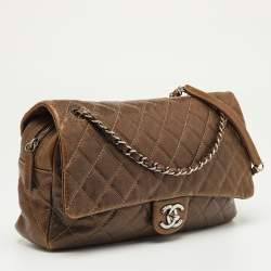 مملوكة مسبقًا حقيبة شانيل قلاب سهلة جامبو جلد كافيار مبطن بني معدني