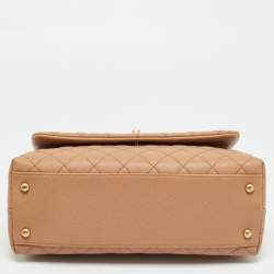 Pre Owned Chanel Beige/Burgundy Caviar Leather and Lizard Small Coco Top Handle Bag