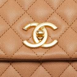 Pre Owned Chanel Beige/Burgundy Caviar Leather and Lizard Small Coco Top Handle Bag