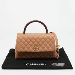 Pre Owned Chanel Beige/Burgundy Caviar Leather and Lizard Small Coco Top Handle Bag