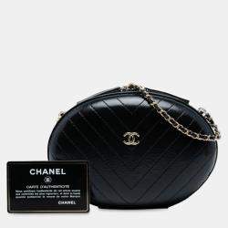 Pre Owned حقيبة شانيل سوداء جلد عجل غرزة شيفرون لابوزا سهرة